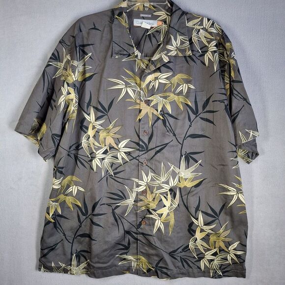 QuikSilver Edition Men's XL‎ Shirt Gray Palm Fronds Hawaiian Aloha Camp Beachy - Picture 1 of 12